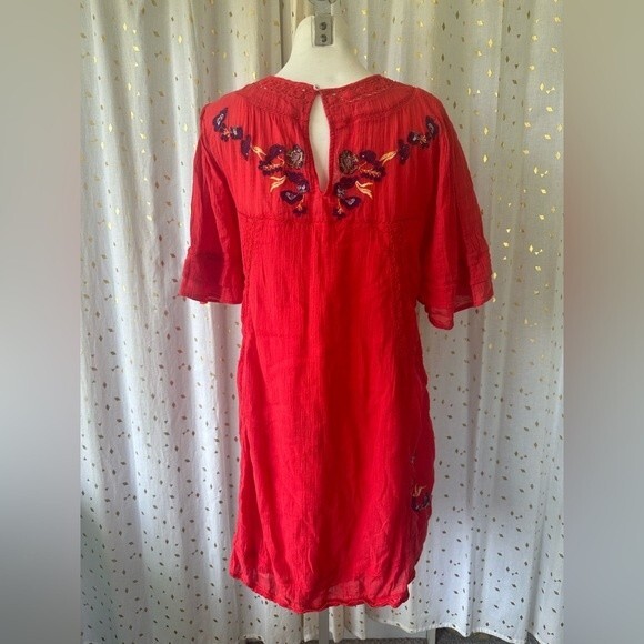 Free People 100% Cotton Perfectly Victorian Boho Embroidered Dress In Tomato S - Picture 9 of 14